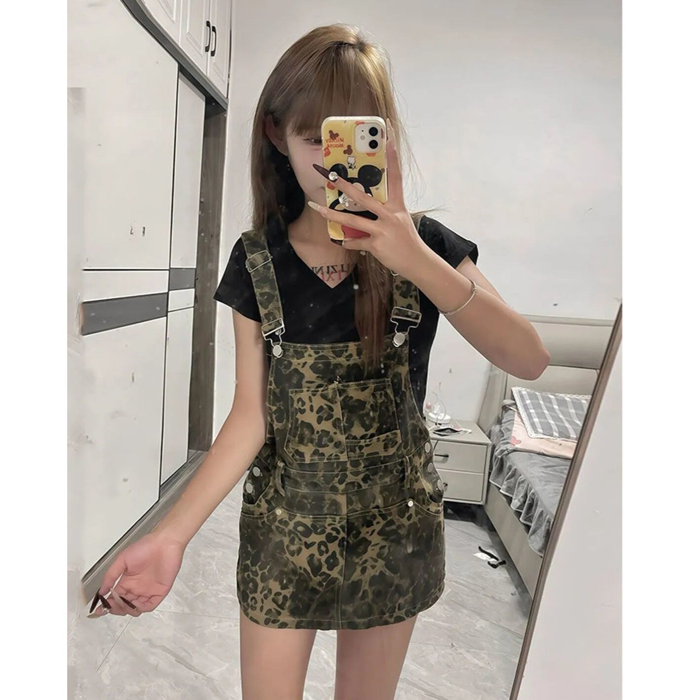 美式ins豹纹辣妹复古2025夏季新款牛仔背带裙裤女宽松显瘦短裤潮图片