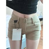 复古牛仔短裤 女2025夏季 新款 卡其色美式 紧身显瘦直筒包臀辣妹热裤