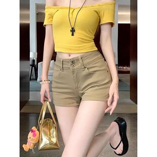 卡其色短裤女夏季新款丰胯牛仔裤子低腰显瘦紧身辣妹a字超短热裤