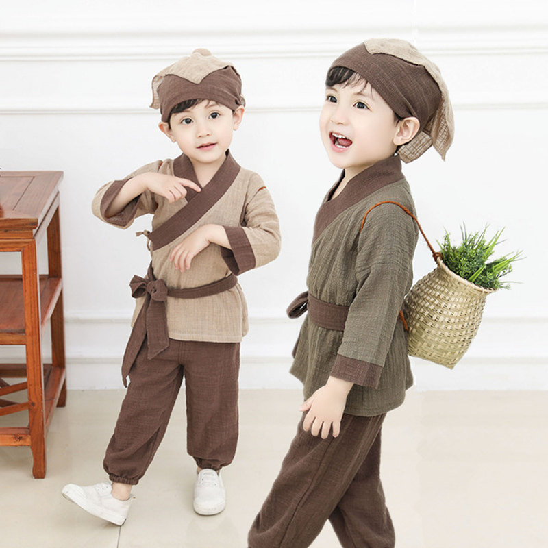 小酒馆小药童演出服幼儿国学书童锄禾表演汉服中国风宝宝拍照古装