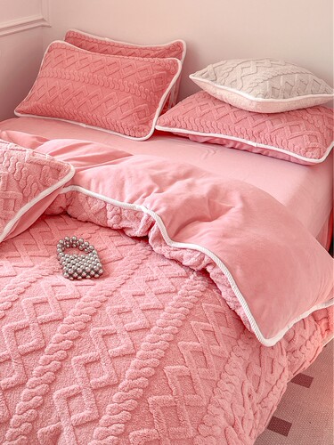 软糯冬季牛奶绒四件套纯色加厚双面绒珊瑚绒床单被套保暖床上用u.