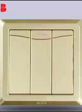 ABB开关插座德逸金色三开单控带灯三联开关86暗装墙壁电源面板