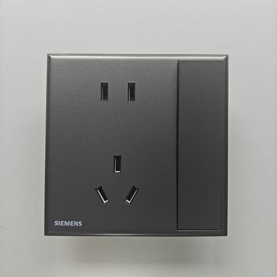 西门子皓意深灰银一开五孔插座10A二三插带开关墙壁电源面板86