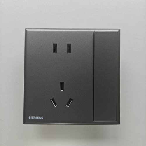 西门子皓意深灰银一开五孔插座10A二三插带开关墙壁电源面板86
