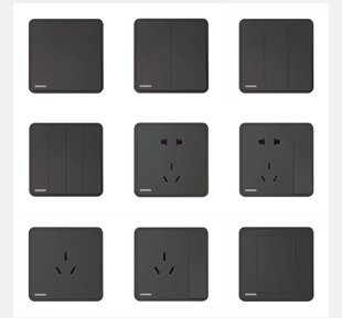 西门子开关插座睿绎玄青黑五孔一开双控二开三开四开单控16A电脑