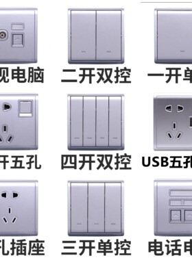 施耐德开关插座丰尚薰衣草银五孔一开二开三开四开单双控电视电脑