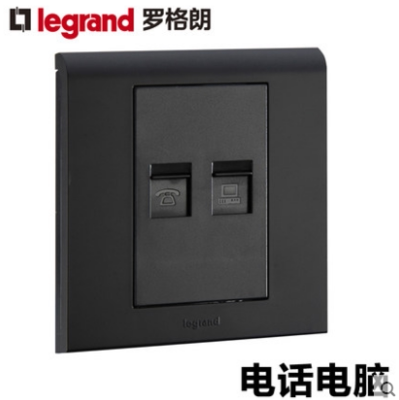TCL罗格朗开关插座K5黑色电话电脑插座语音网络网线宽带插座86