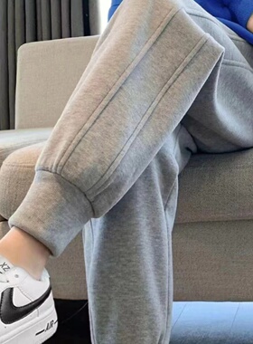 灰色运动裤女春秋季2026新款华棉束脚卫裤小个子休闲哈伦显瘦裤子