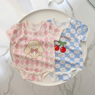 衣服小童新生儿纯棉爬服三角哈衣夏装 女宝宝短袖 包屁衣婴幼儿夏季