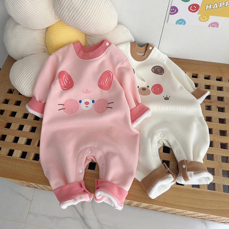 婴儿保暖加绒加厚哈衣秋冬装