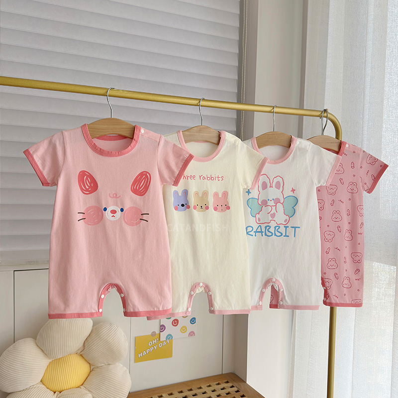 女童纯棉短袖哈衣夏装爬服外穿