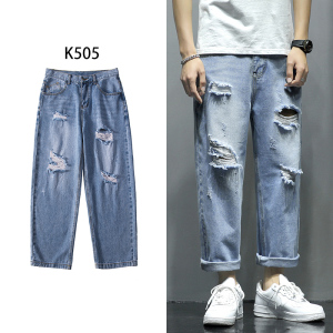 2023夏季破洞九分牛仔裤货号K505P48图片
