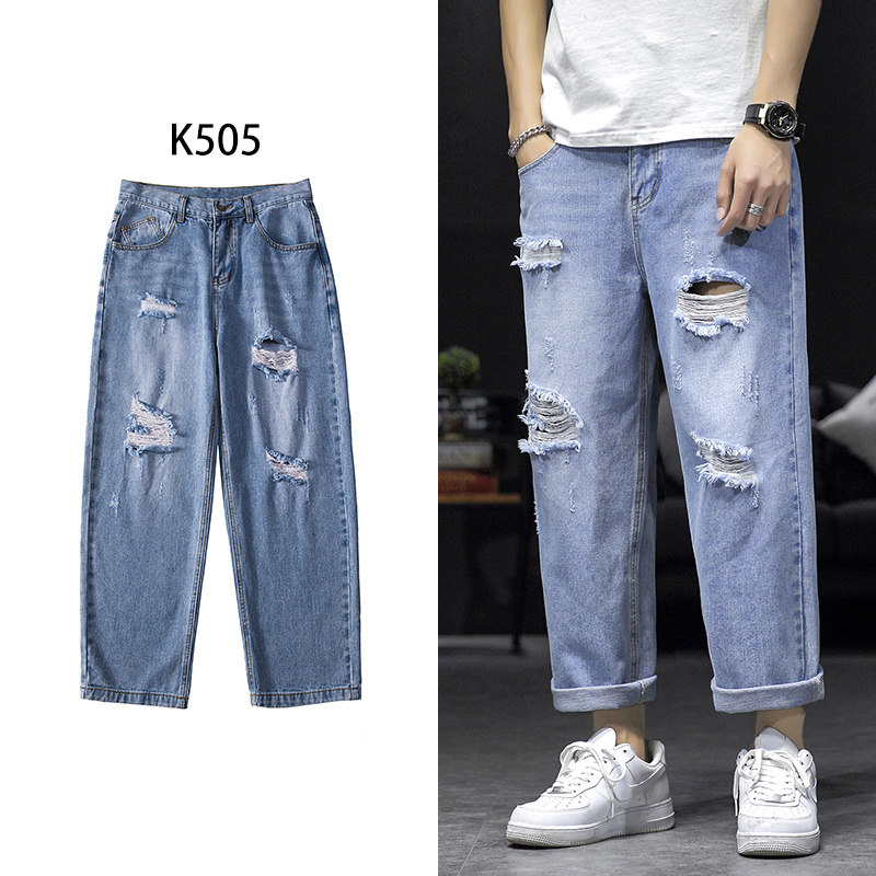 2023夏季破洞牛仔九分裤货号K505  P48图片