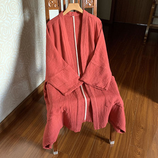 秋分 春秋文艺复古女装 做旧棉纱外搭开衫 外套 宽松落肩式 中长款