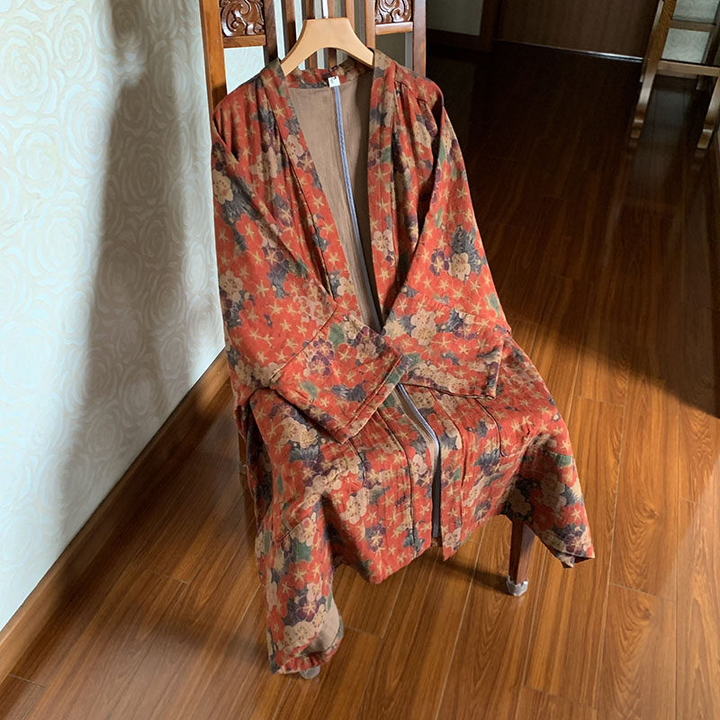 【繁花】斜纹棉纱外搭春秋民族风女装宽松落肩九分袖中长开衫外套,女装/女士精品,短外套,淘宝优惠券,粉丝福利购,淘宝优惠卷