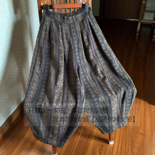 春秋民族风女装 斜纹棉纱女裤 宽松大码 灯笼裤 九分裤 休闲裤 图腾