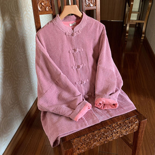 【暖暖】双层灯芯绒外套春秋文艺女装宽松落肩式对襟手工盘扣上衣