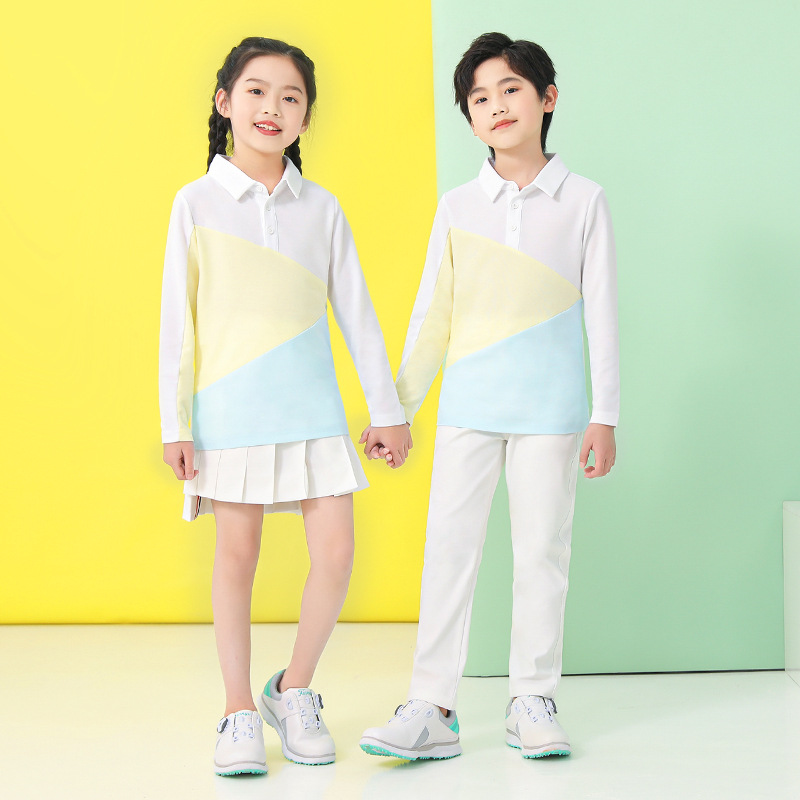 儿童高尔夫长袖春秋翻领上衣T恤男孩打底衫男童衣服装运动polo衫