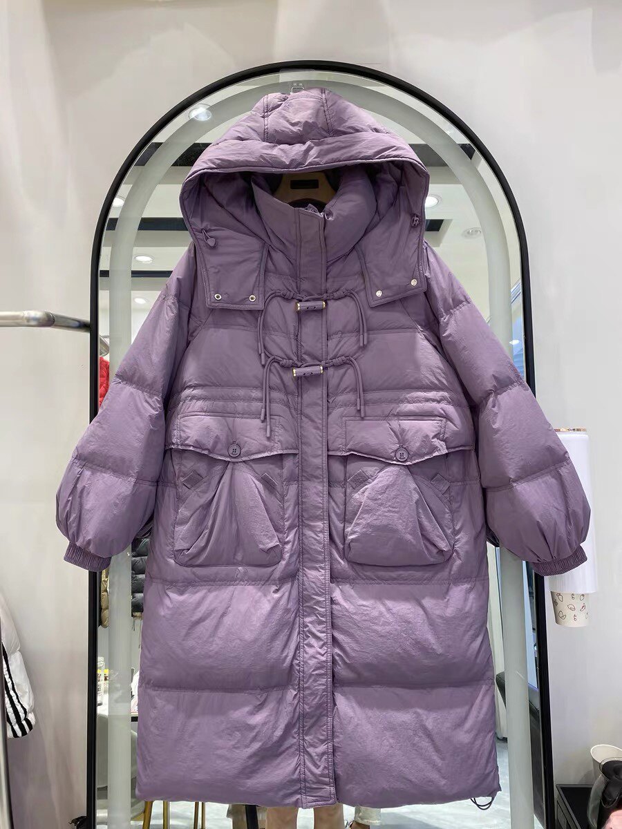 羽绒服女中长款2025年新款时尚牛角扣百搭韩版收腰加厚外套冬季潮