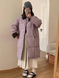 超好看白鸭绒设计感冬季 时尚 外套 羽绒服女2025新款 灯芯绒拼接长款