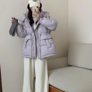 反季羽绒服女中长款小个子设计感韩版宽松海军领收腰白鸭绒外套潮