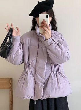 原创中国风盘扣短款羽绒服女冬季小个子收腰立领外套时尚面包服新