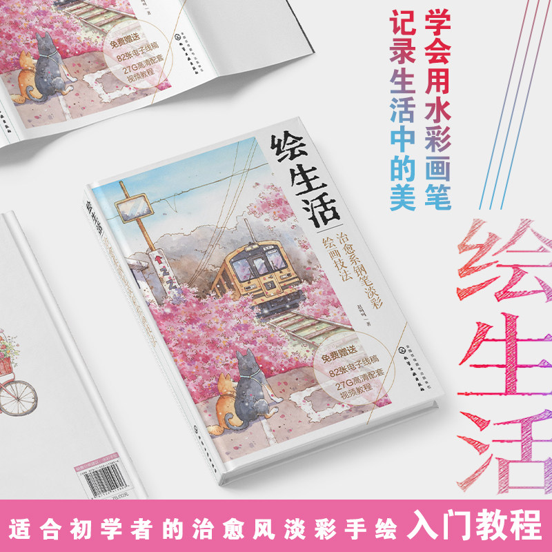 赠配套视频 绘生活 治愈系钢笔淡彩绘画技法 初学者水彩钢笔画教程 轻松学会淡彩绘画 水彩画技法教程 治愈风淡彩手绘线稿上色教学