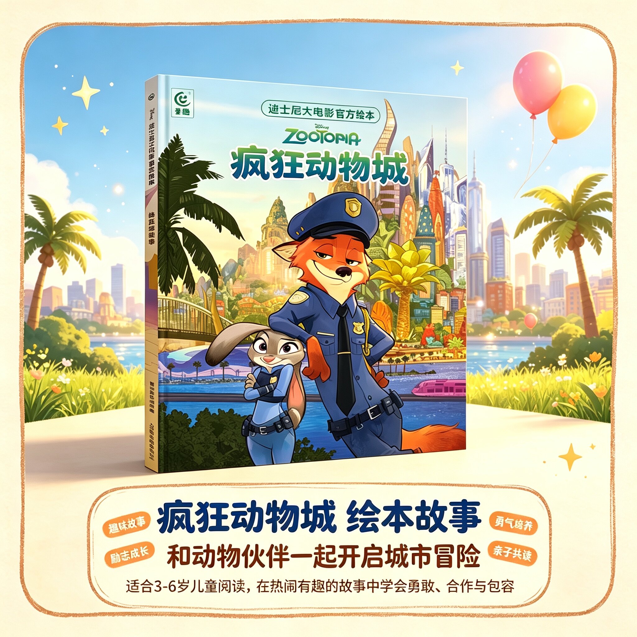 迪士尼大电影官方绘本&middot;疯狂动物城 朱迪尼克完整故事图画书 教会孩子坚持与包容 3-8 岁儿童亲子共读卡通动画早教读物 博库网