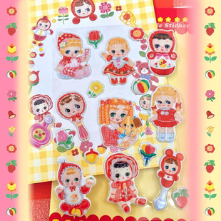 絮小饼only two原创昭和少女心可爱怀旧娃娃泡泡贴纸立体贴纸手帐
