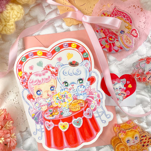 絮小饼可爱女孩猫咪贺卡节日祝福