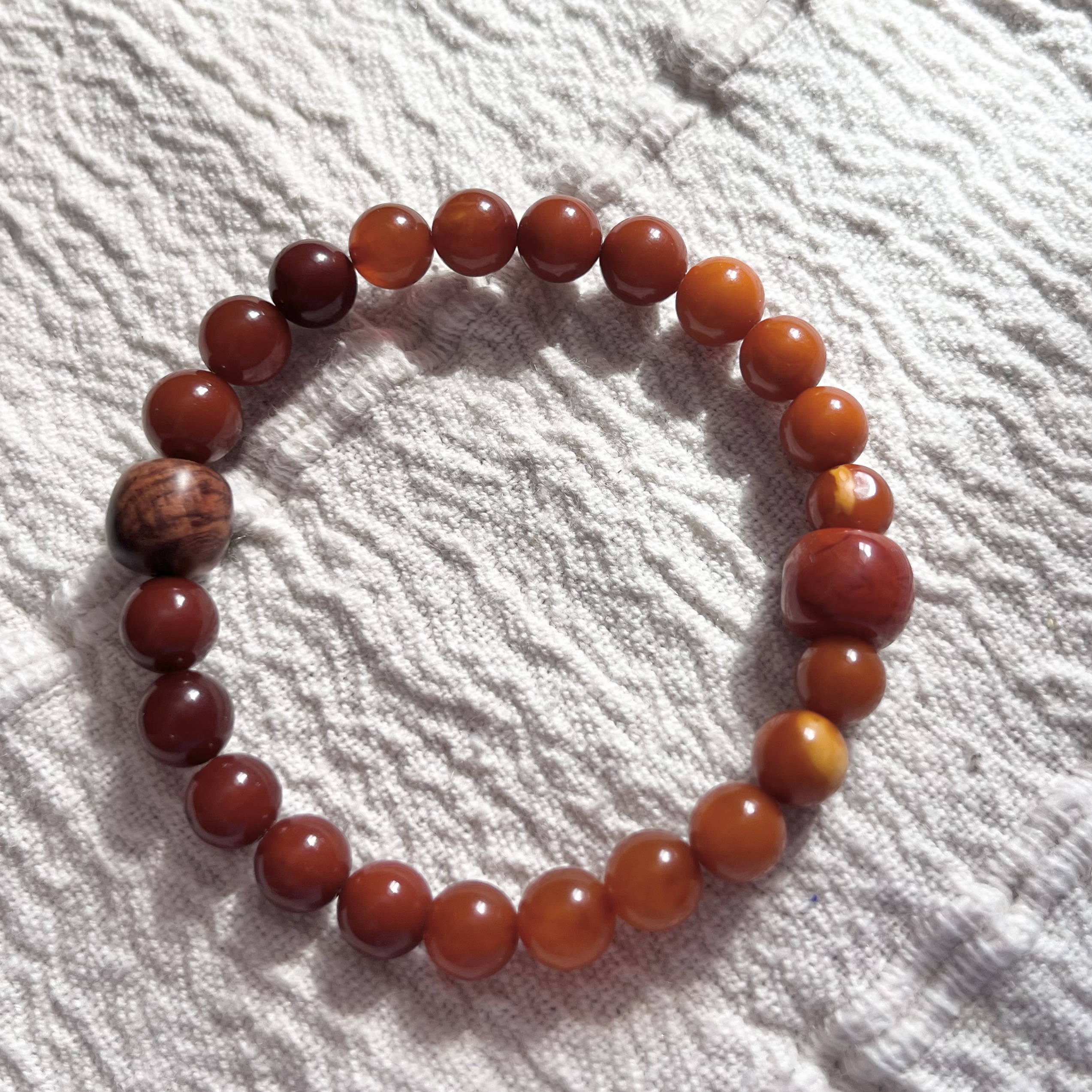 订制蜜蜡手串海南黄花梨紫油梨南红玛瑙锦红柿子红缠丝火焰纹保真