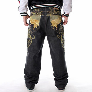 Jeans hip-hop style, skateboard for leisure, trousers, oversize, plus size, with embroidery