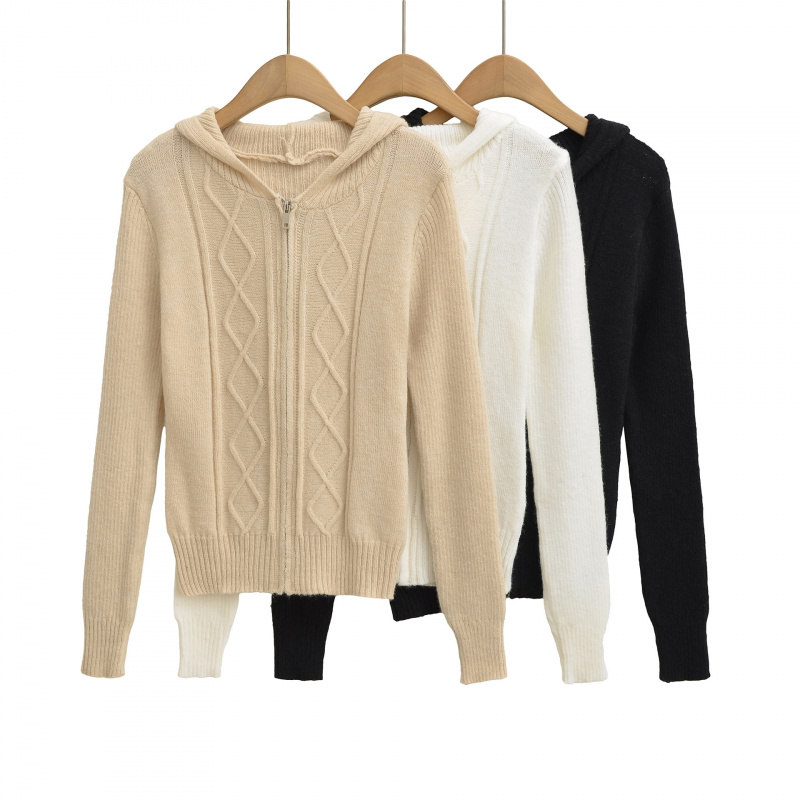 复古美式连帽针织衫上衣女秋冬新