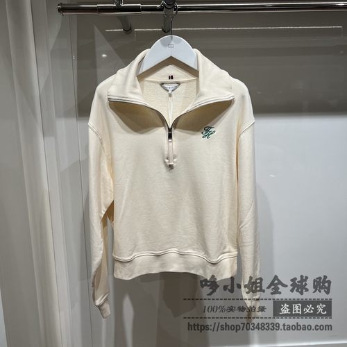 WW49470国内代购Tommy26早春新款女士刺绣大翻领半拉链套头卫衣