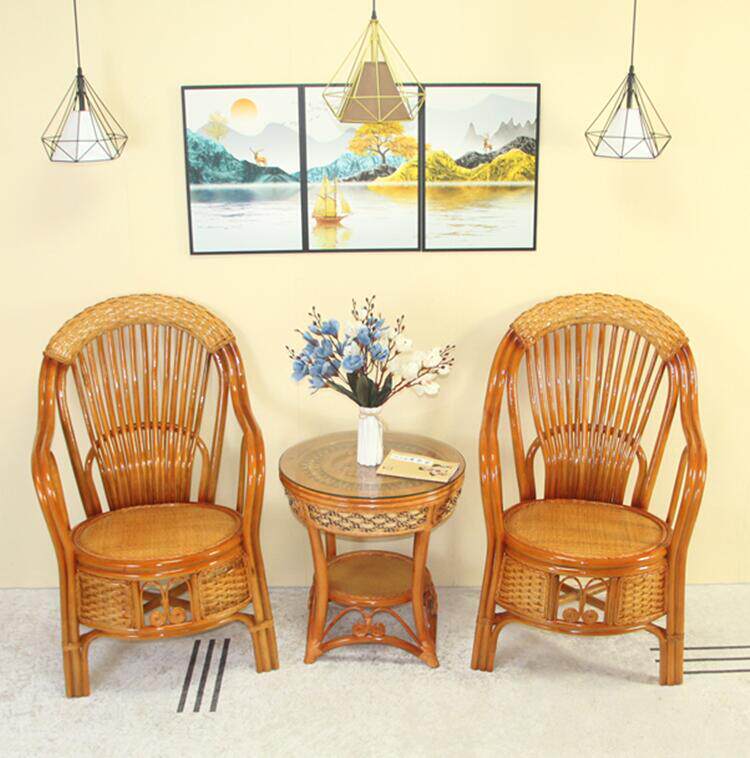 印尼藤椅子老人椅真藤三件套阳台成人藤编赖人室内休闲天然腾桌椅