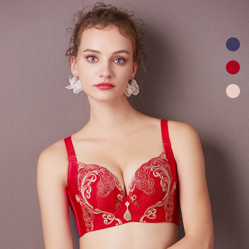 新品本命年红色刺绣文胸聚拢调整型聚拢女士内衣92603