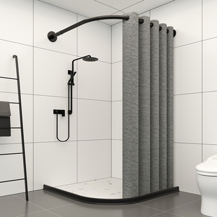 大环高档防水浴帘套装免打孔浴室磁帘加厚防霉卫生间淋浴隔断弧帘