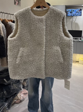 QIAN TEA韩版松弛感阔版皮毛马甲女高级感软糯宽松坎肩外套86399