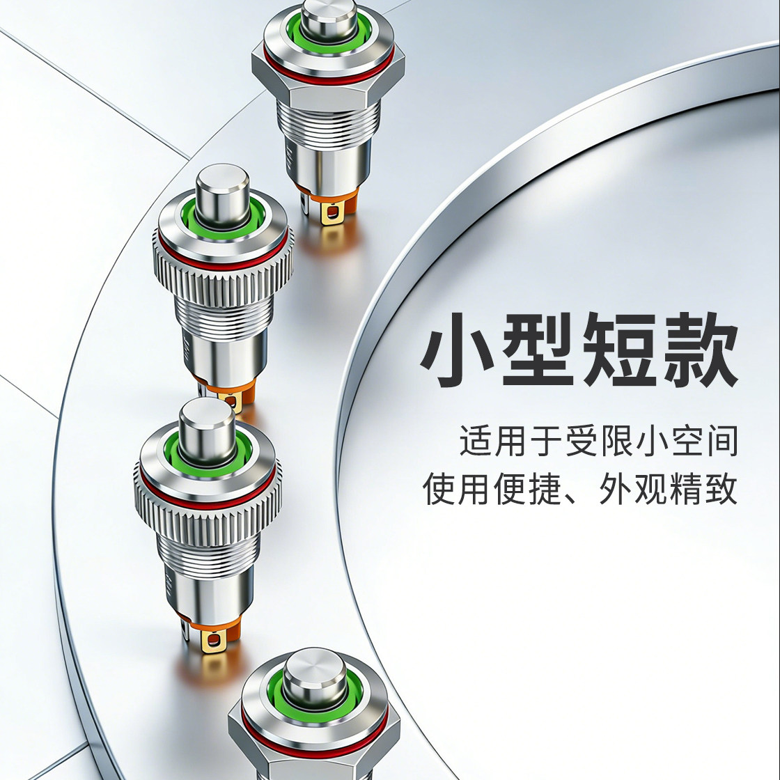 金属按钮开关M8/10mm小型短款带灯复位保持高头迷你型按键开关图片