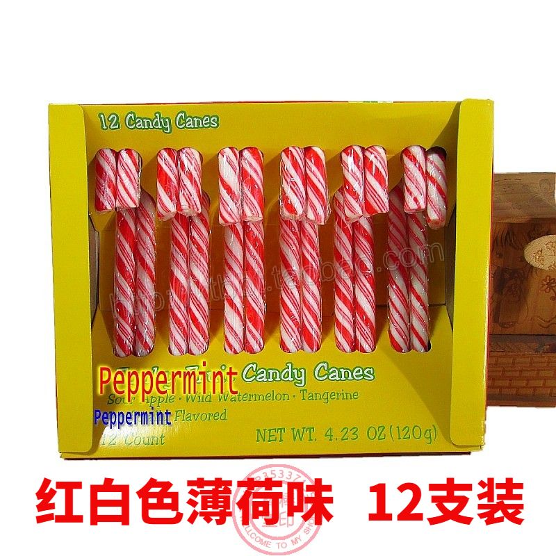 圣诞拐杖糖礼盒装 红白色拐棍棒棒糖果  12，20支独立包装 薄荷味