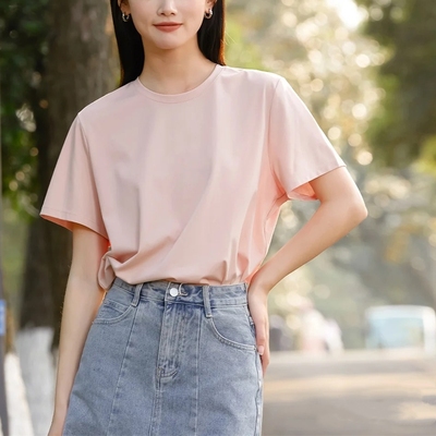生哥家 白捡一样！高定丝光匹马棉！女式基础百搭正肩圆领短袖T恤
