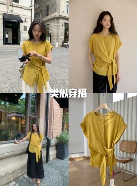 生哥家 捡漏 柔顺天丝！超显白的姜黄！女式设计感不规则短袖衬衫