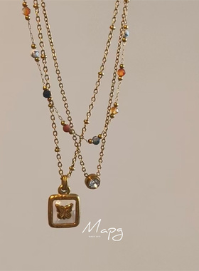 MAPG洗澡不掉色 简约单钻小彩石蝴蝶叠戴波西米亚钛钢ins百搭项链