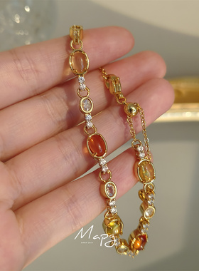 MAPG复古秋日落叶橘彩宝手链精致镀金小众日系高级感手镯2025新款