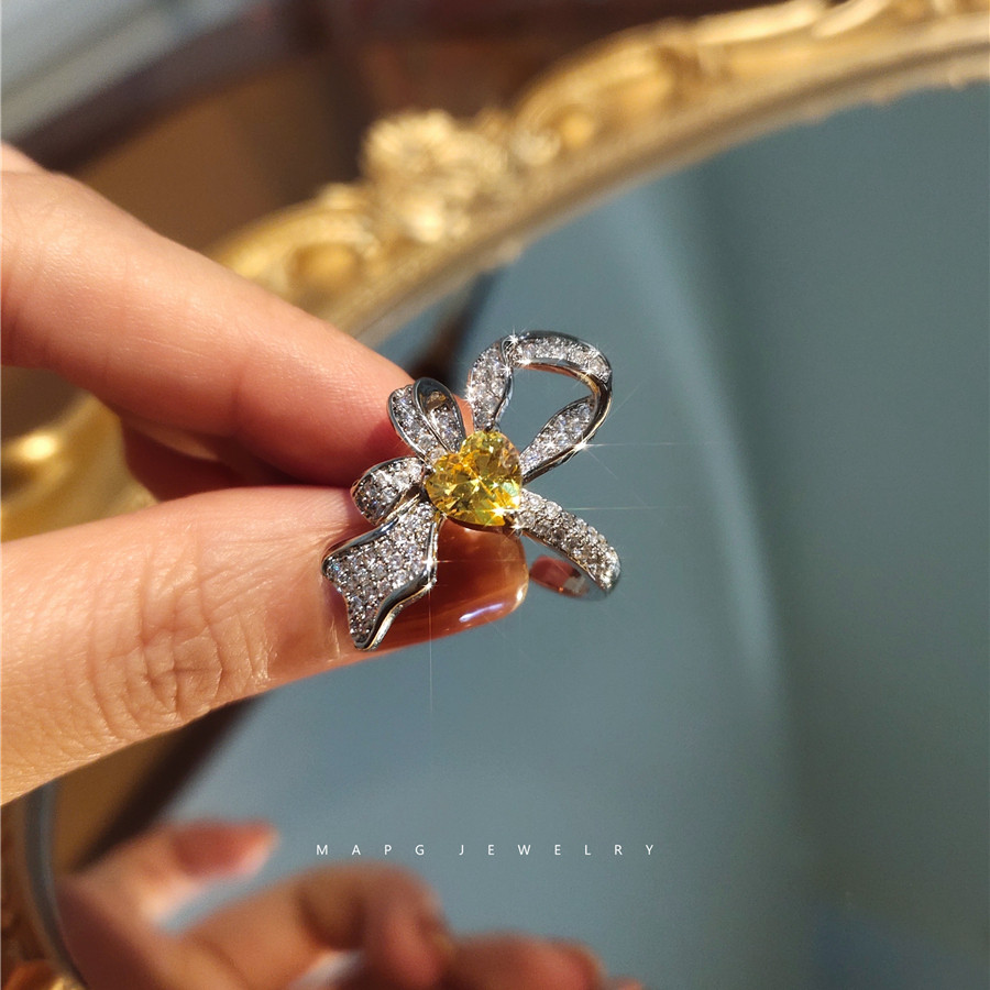 mapg黄锆石爱心蝴蝶结戒指轻奢设计师品牌满钻飘带独特指环潮女式