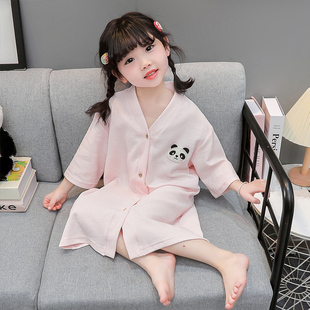 居家裙华夫格睡袍 可爱女宝宝女童浴袍开衫 女童睡裙纯棉春夏季 中袖