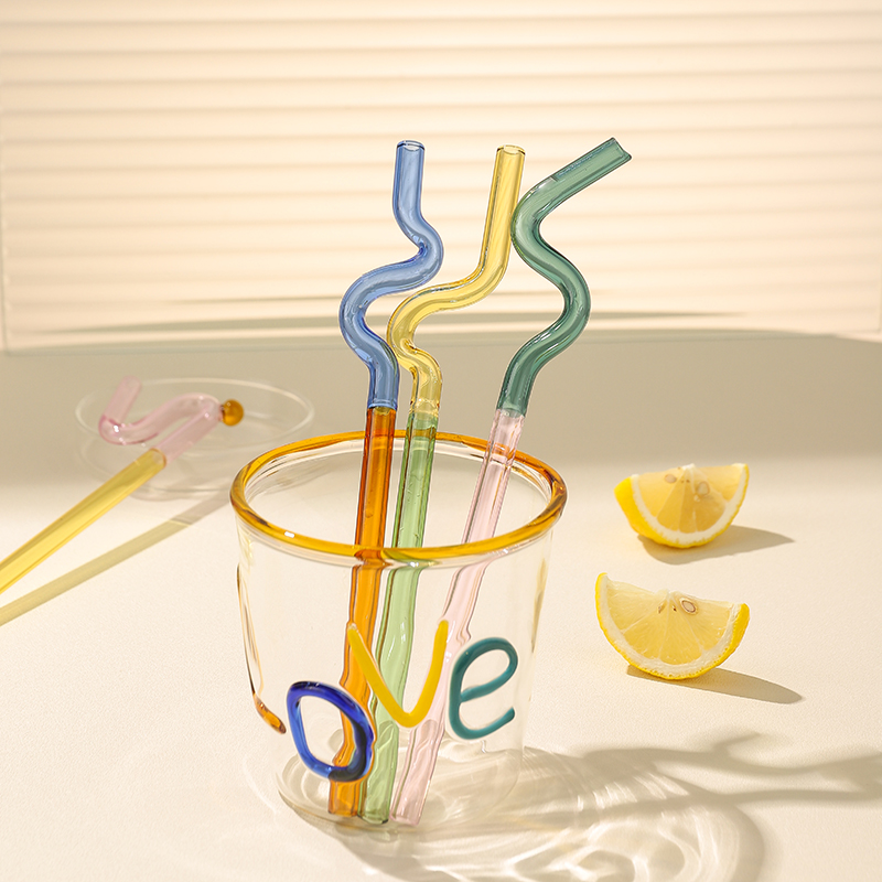 玻璃吸管食品级长款弯头非一次性彩色透明耐热玻璃杯牛奶果汁配件