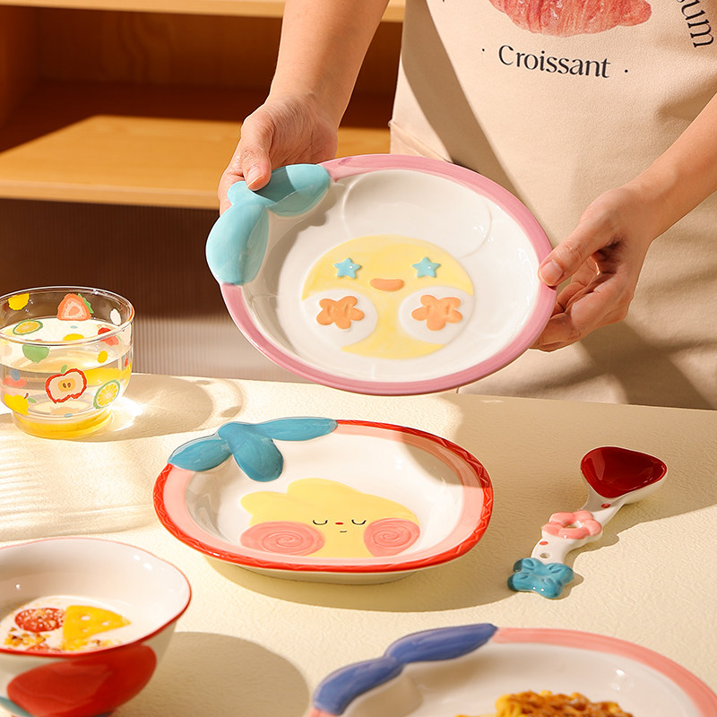 釉下彩陶瓷水果餐具家用新款可爱米饭碗带勺子酸奶碗小清新菜盘子,餐饮具,碗,淘宝优惠券,粉丝福利购,淘宝优惠卷