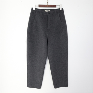 鸿思格HSG4701高端双面手工艺缝制复古胯裆30%羊绒羊毛女款 毛呢裤