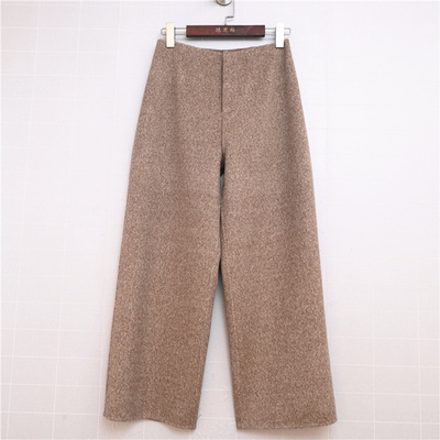 鸿思格HSG5213款双面手工艺缝制羊毛阔腿裤秋冬休闲穿搭直筒女裤